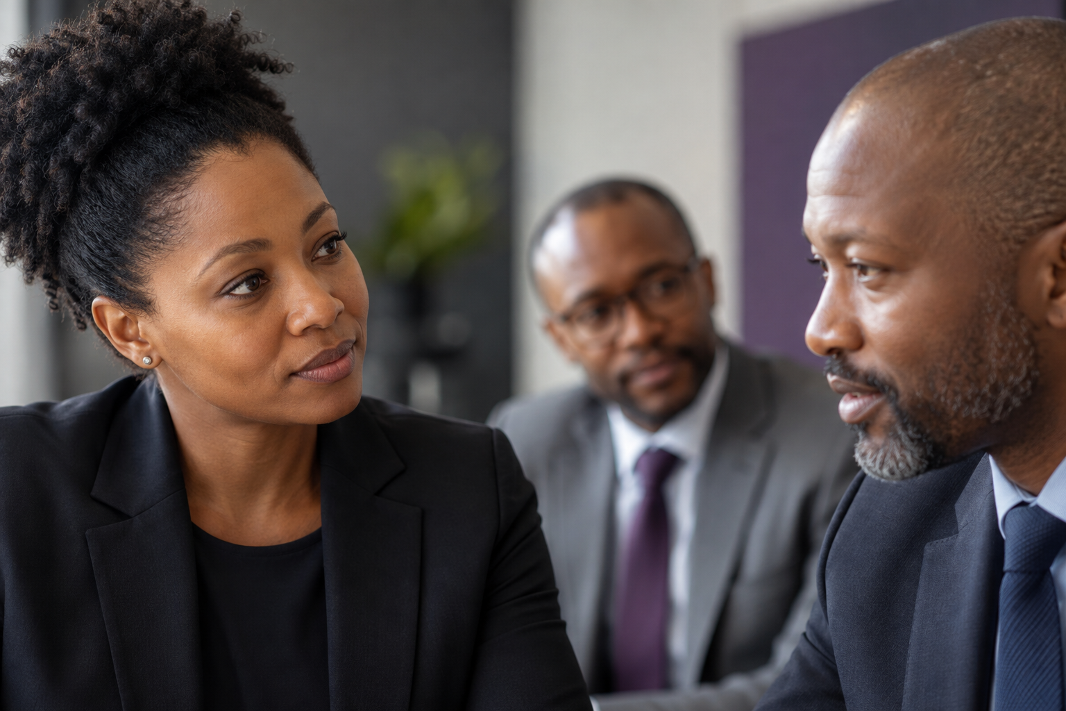 Business professionals in a focused discussion